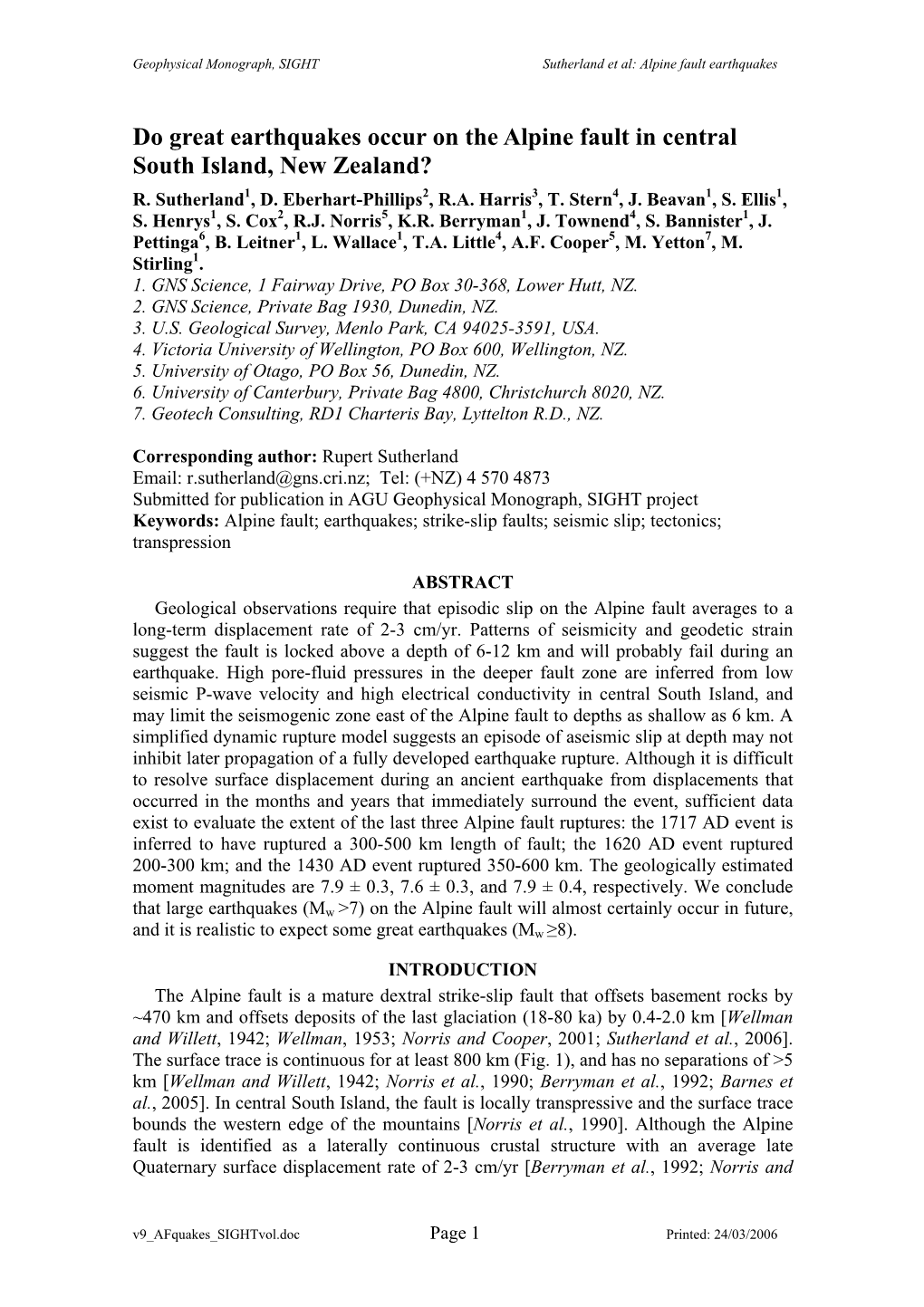 Do Great Earthquakes Occur on the Alpine Fault in Central South Island, New Zealand? R