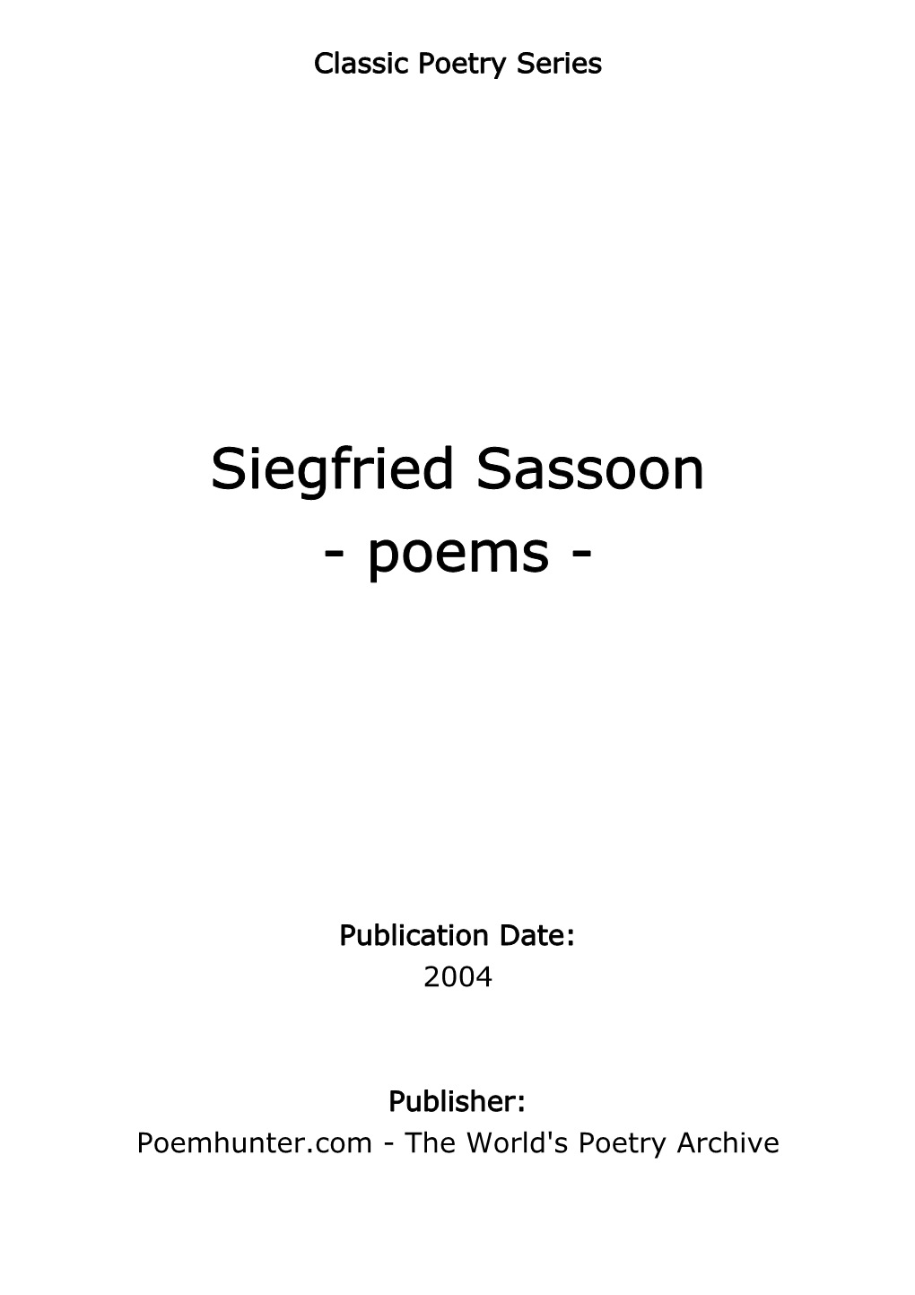 Siegfried Sassoon - Poems