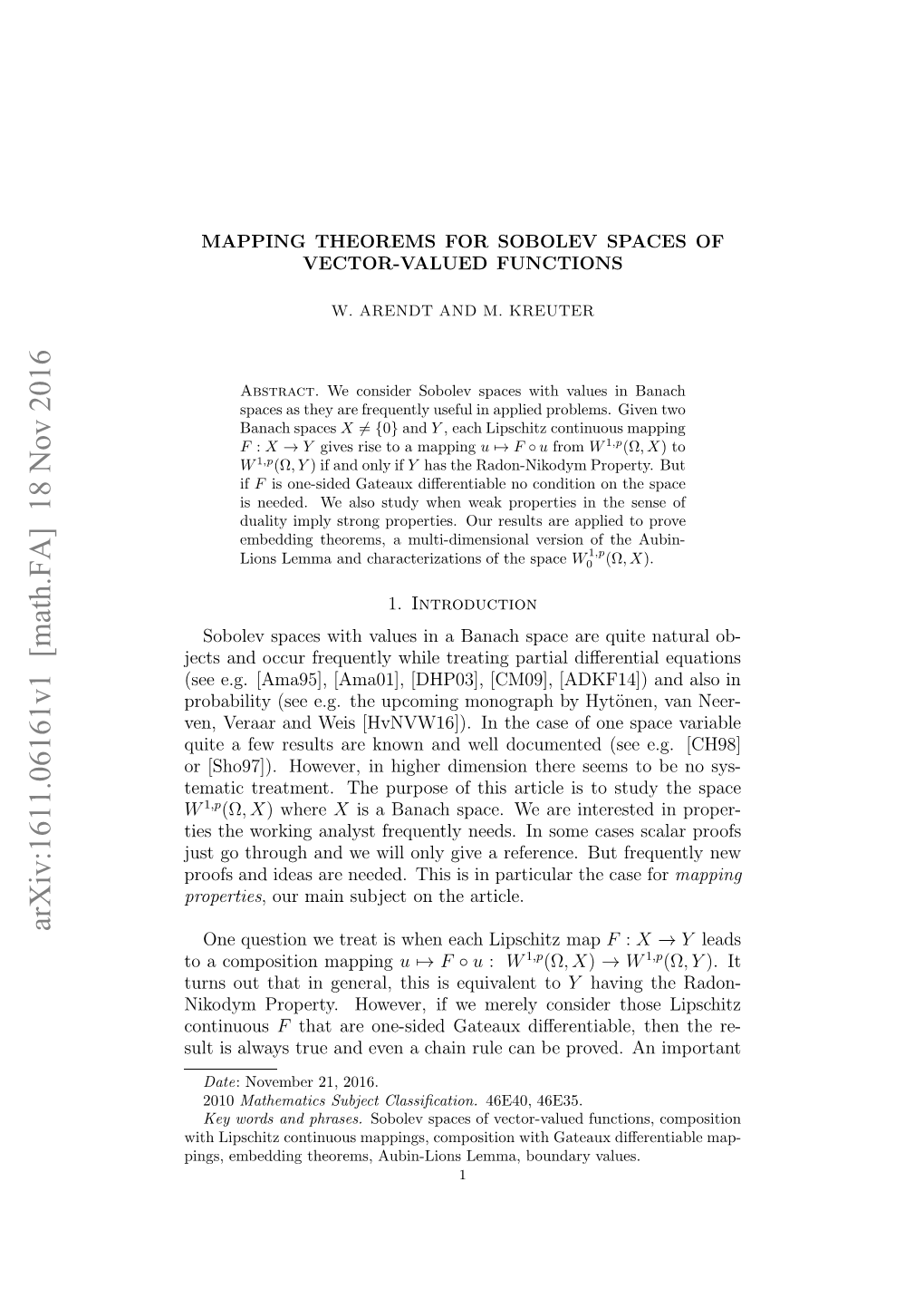 Arxiv:1611.06161V1 [Math.FA] 18 Nov 2016 Ig,Ebdigterm,Abnloslma Onayvalues