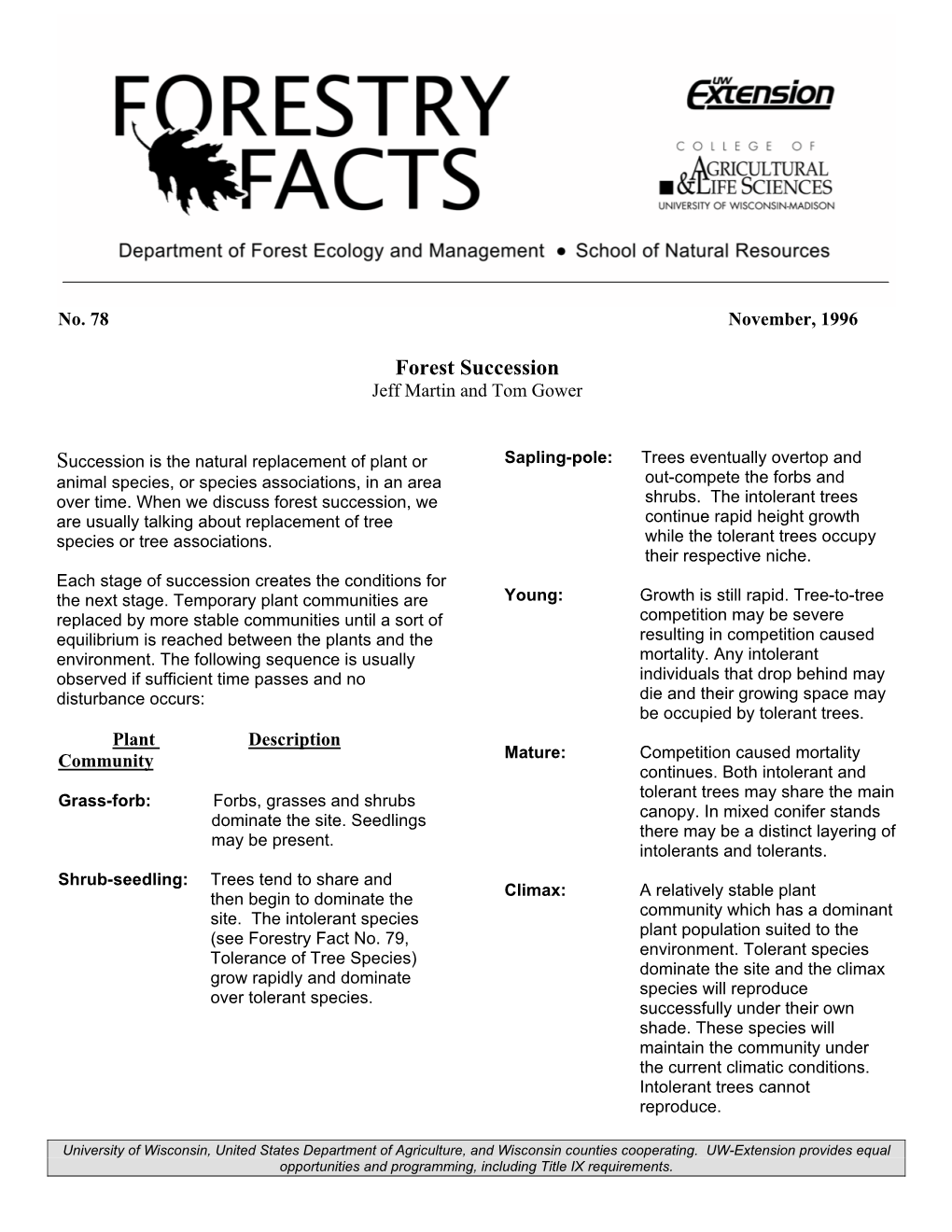 Forest Succession Jeff Martin and Tom Gower