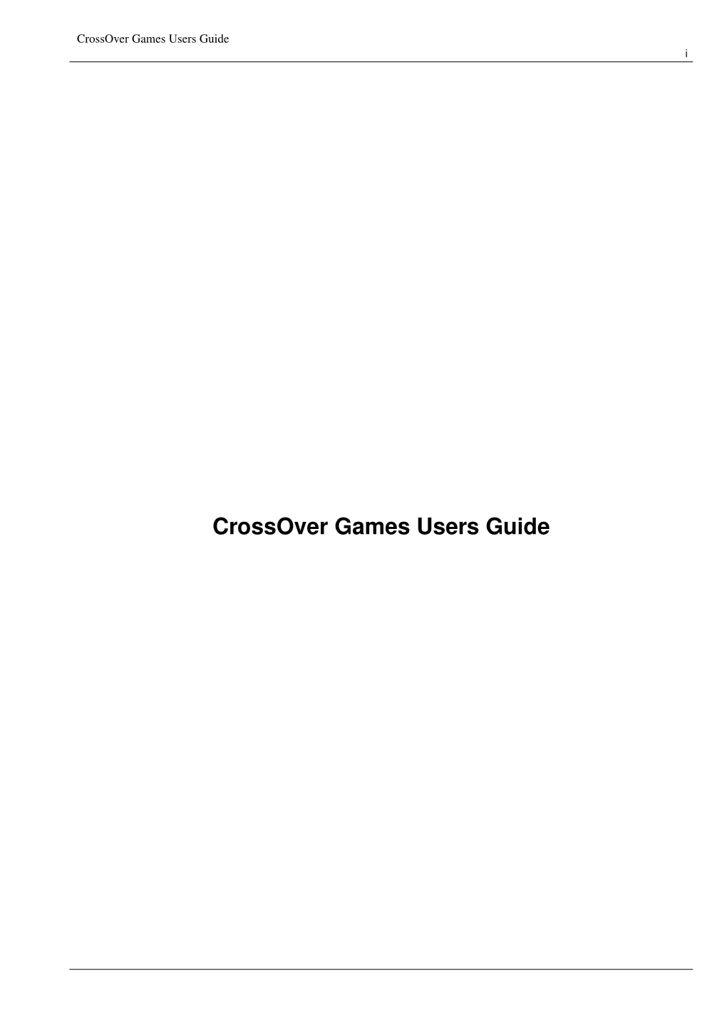 Crossover Games Users Guide I