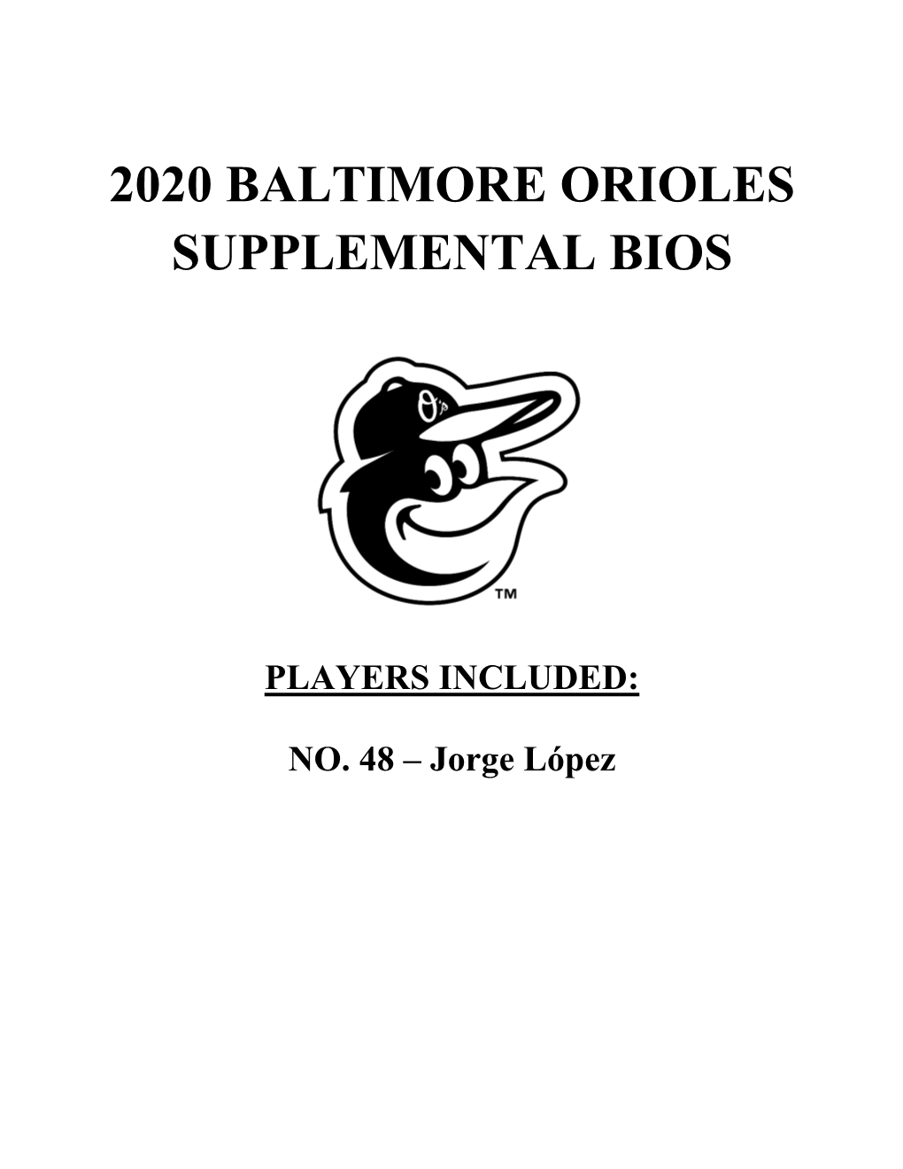 2020 Baltimore Orioles Supplemental Bios