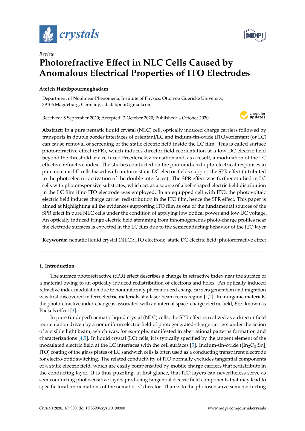 Photorefractive Effect in NLC Cells Caused by Anomalous Electrical