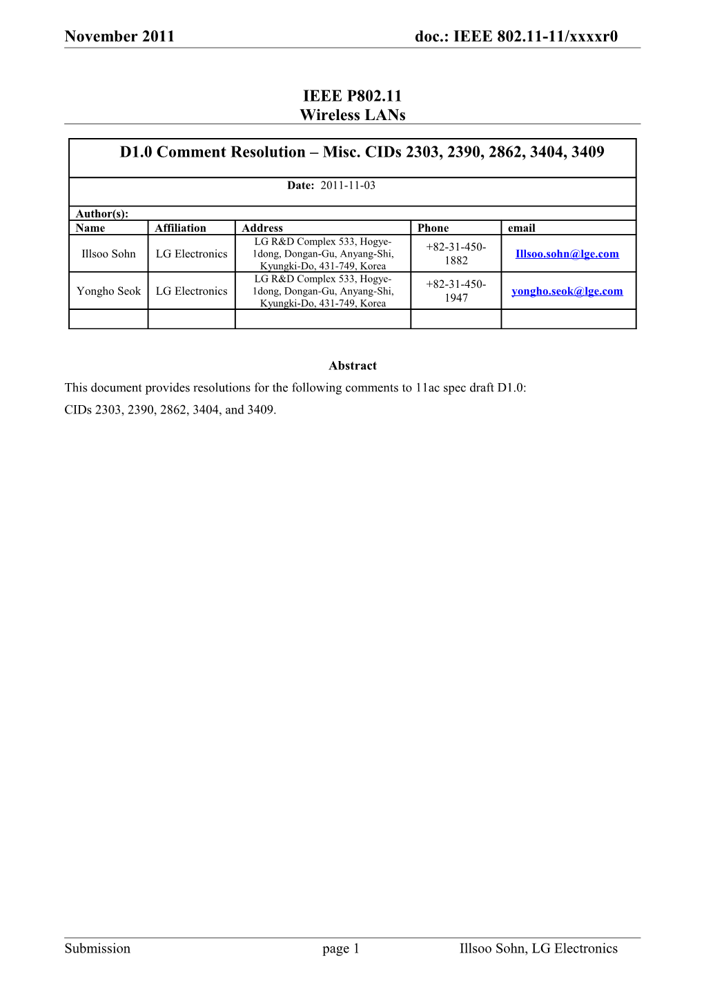 This Document Provides Resolutions for the Following Comments to 11Ac Spec Draft D1.0 s1