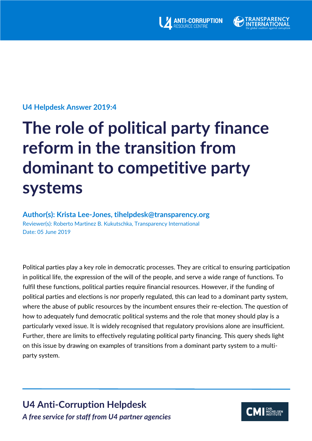 The Role of Political Party Finance Reform in the Transition from Dominant to Competitive Party