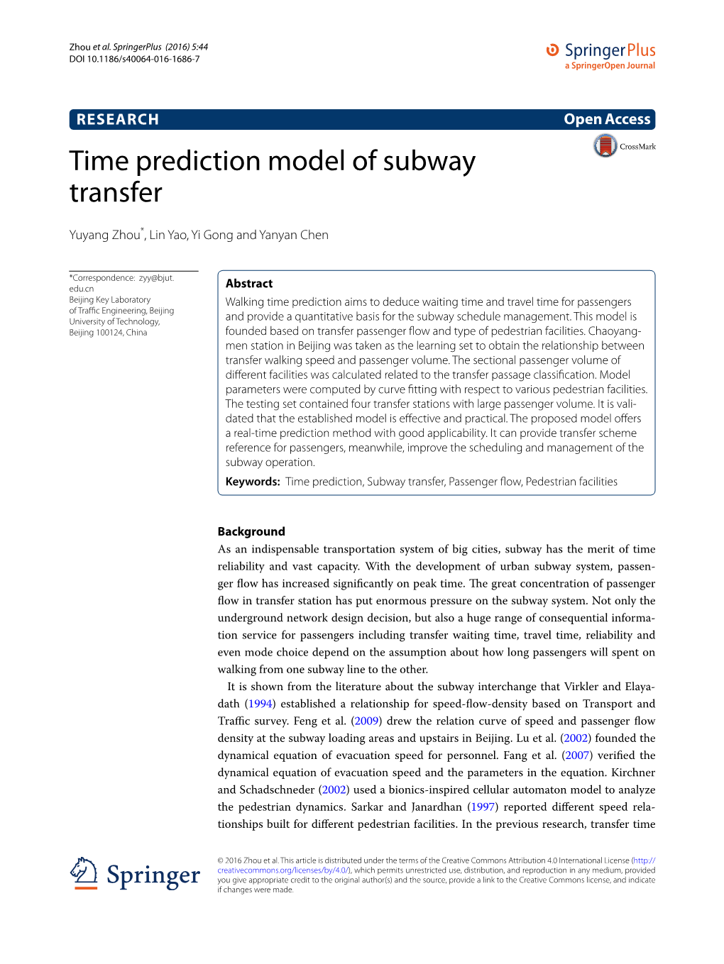 Time Prediction Model of Subway Transfer