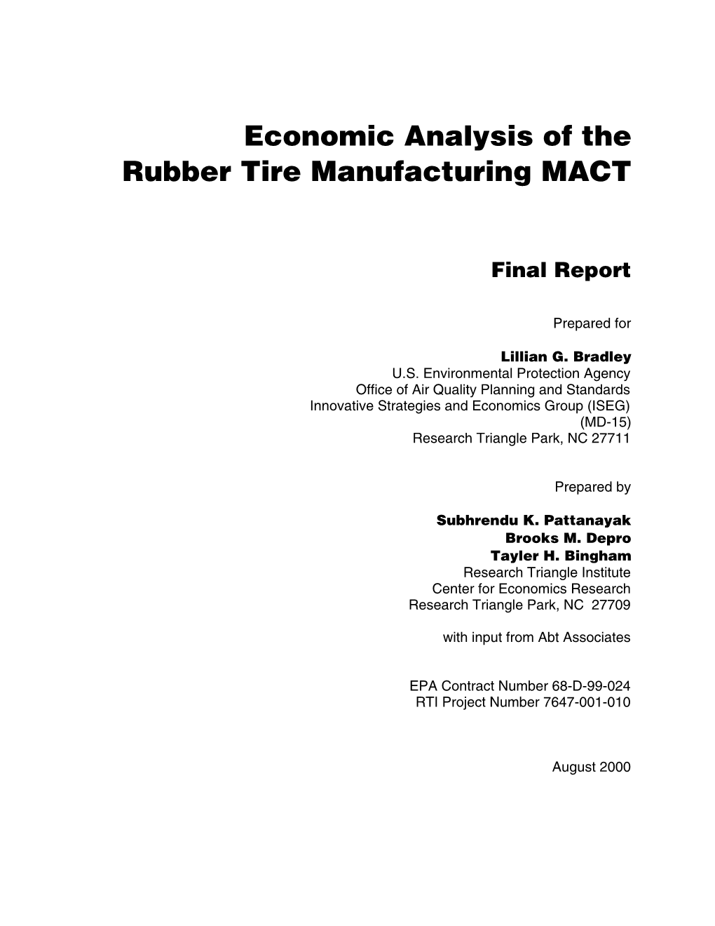 Economic Analysis of the Rubber Tire Manufacturing MACT