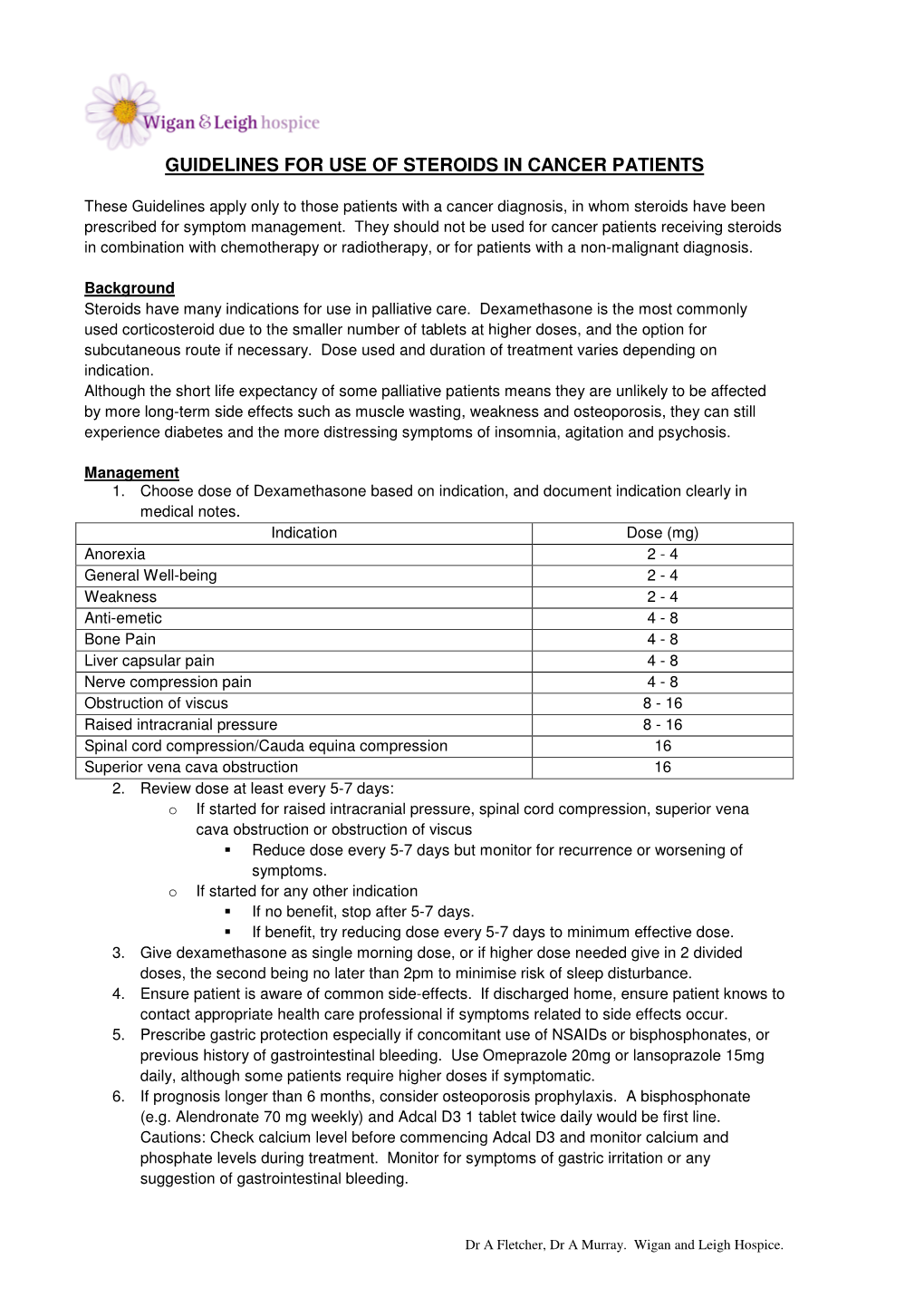 Guidelines for Use of Steroids in Cancer Patients