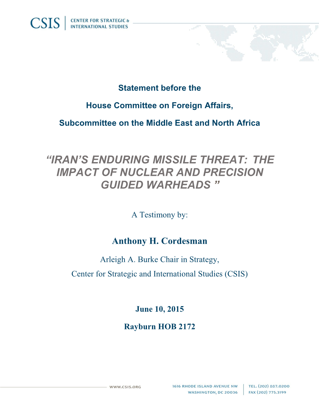 Iran's Enduring Missile Threat: the Impact of Nuclear And