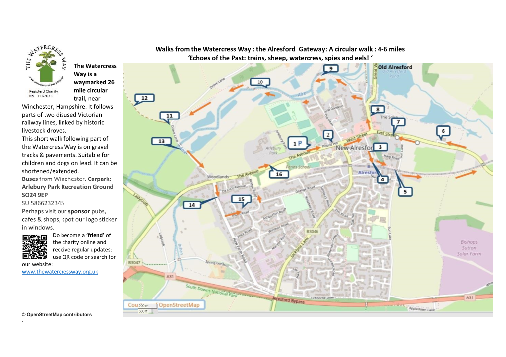 Walks from the Watercress Way : the Alresford Gateway: a Circular Walk : 4-6 Miles 'Echoes of the Past: Trains, Sheep, Waterc