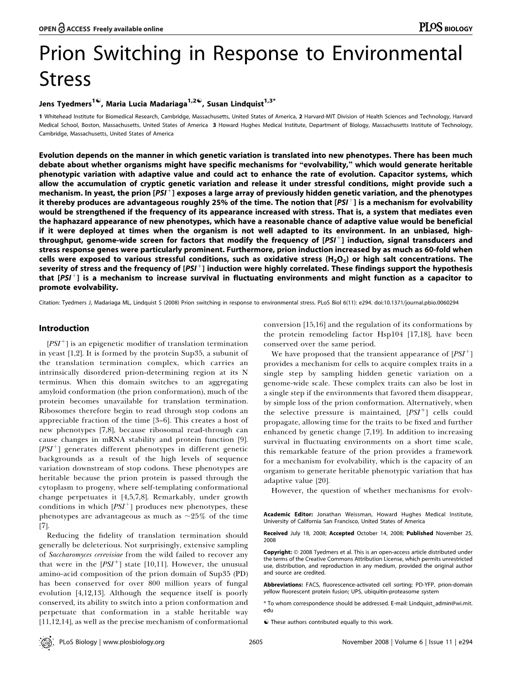 Prion Switching in Response to Environmental Stress