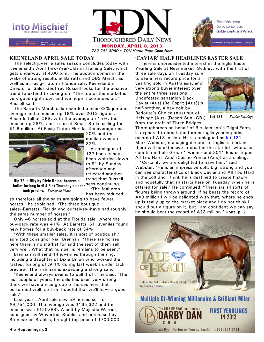 KEENELAND APRIL SALE TODAY &gt;CAVIAR' HALF HEADLINES