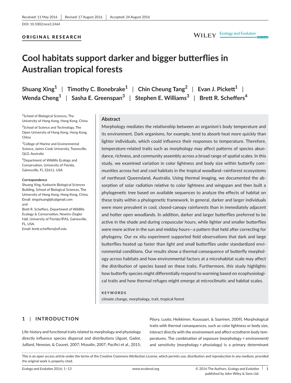 Cool Habitats Support Darker and Bigger Butterflies in Australian Tropical Forests