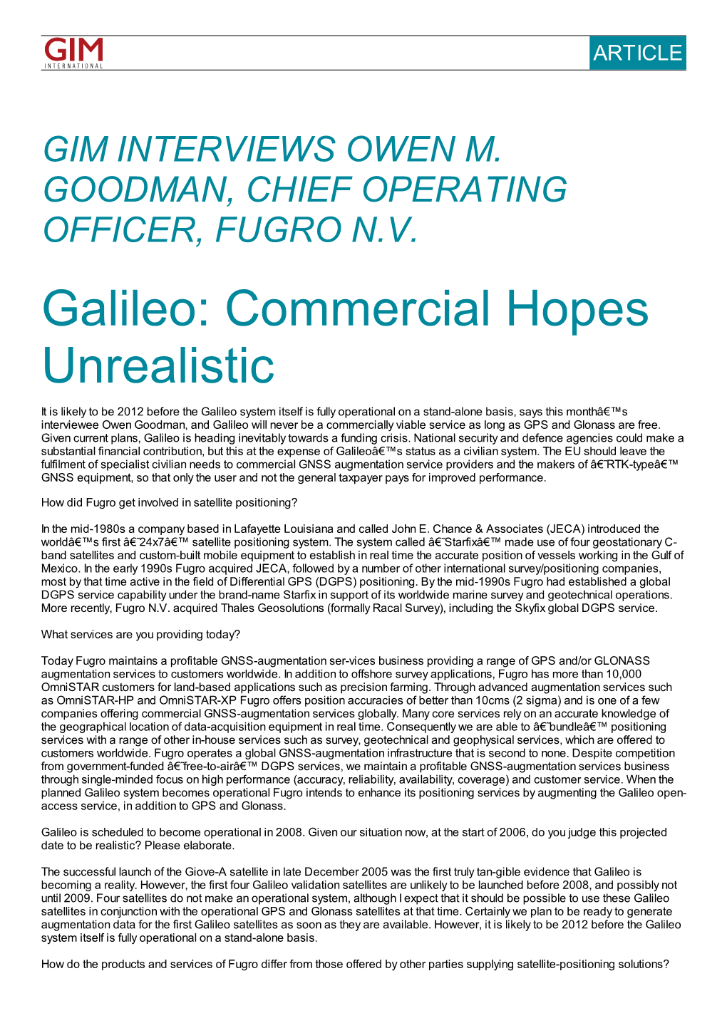 Galileo: Commercial Hopes Unrealistic