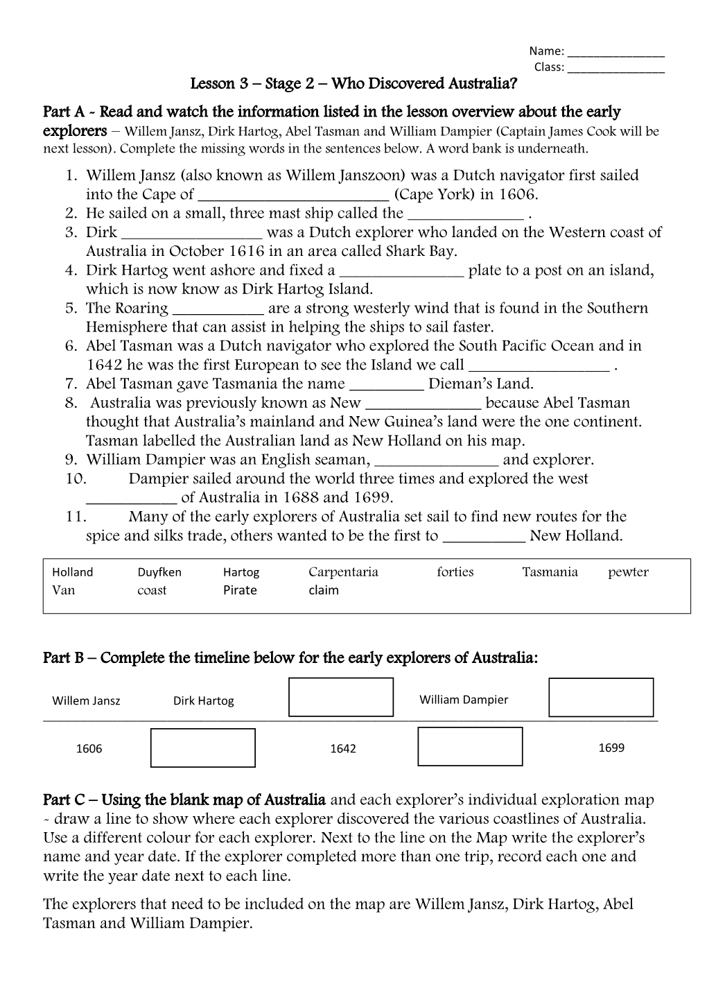 Lesson 3 – Stage 2 – Who Discovered Australia?