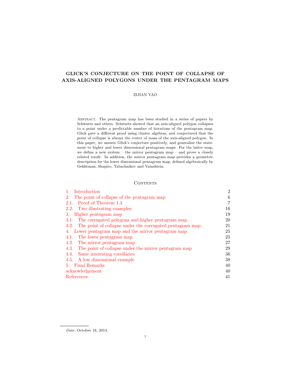 Glick's Conjecture on the Point of Collapse of Axis