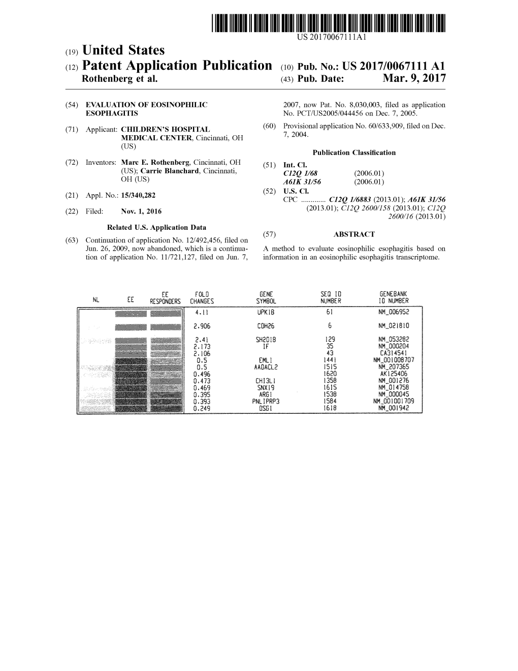 (12) Patent Application Publication (10) Pub. No.: US 2017/0067.111 A1 Rothenberg Et Al