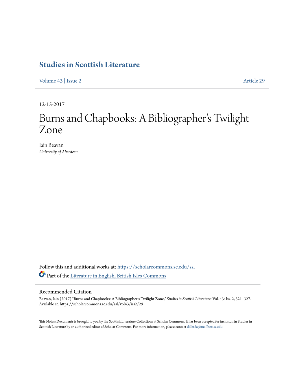 A Bibliographer's Twilight Zone Iain Beavan University of Aberdeen