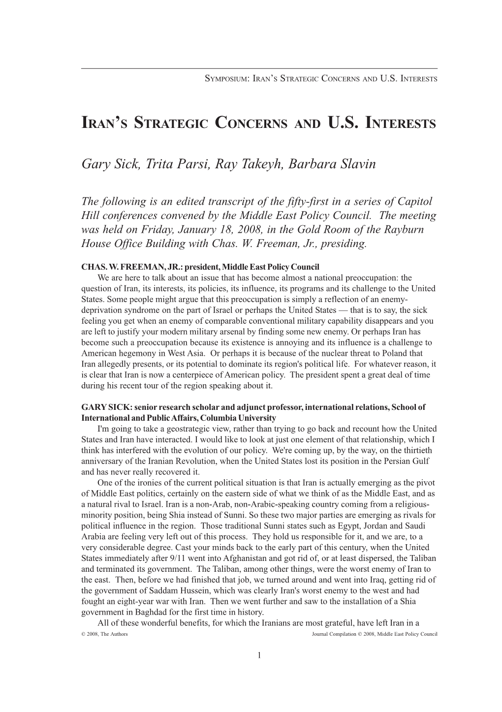 Iran's Strategic Concerns and U.S. Interests