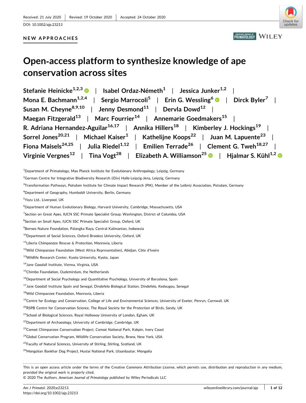 Open‐Access Platform to Synthesize Knowledge of Ape Conservation Across Sites
