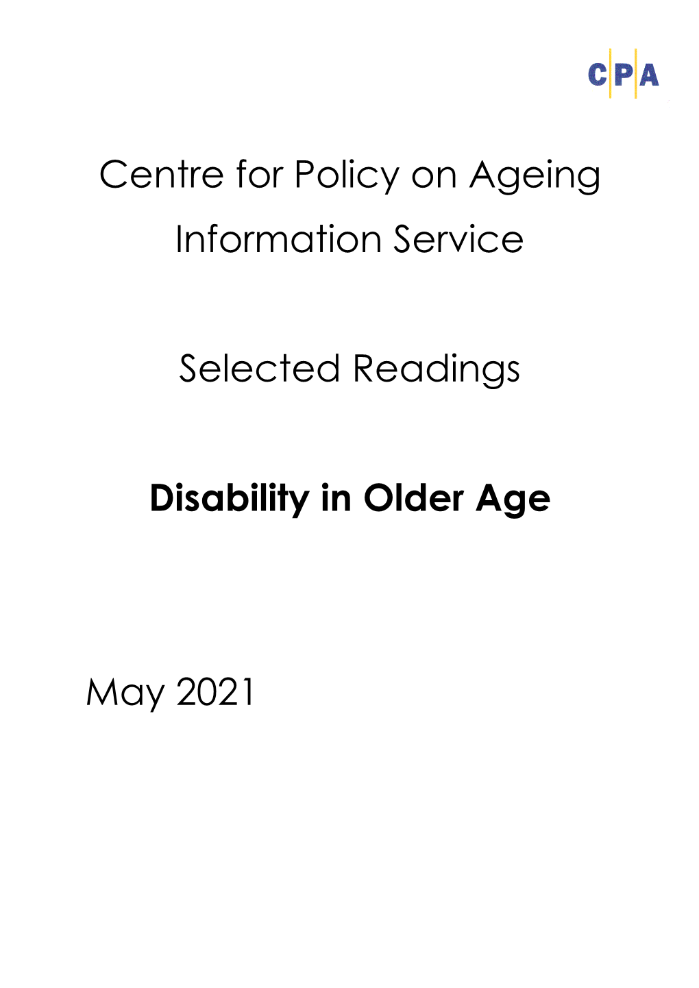 Disability in Older Age