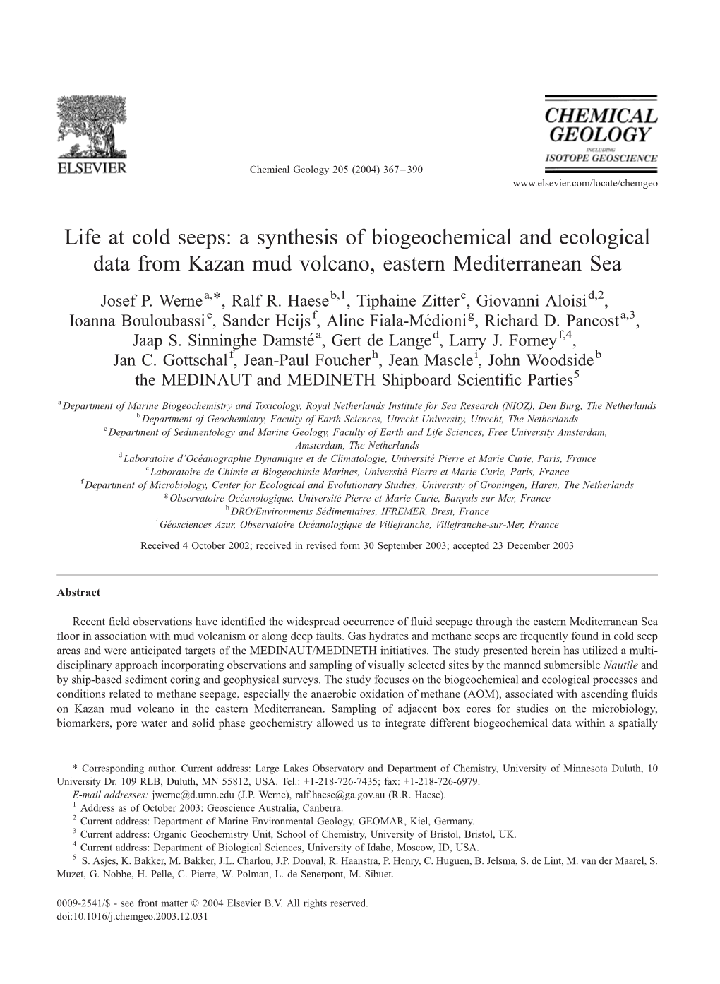 Life at Cold Seeps: a Synthesis of Biogeochemical and Ecological Data from Kazan Mud Volcano, Eastern Mediterranean Sea