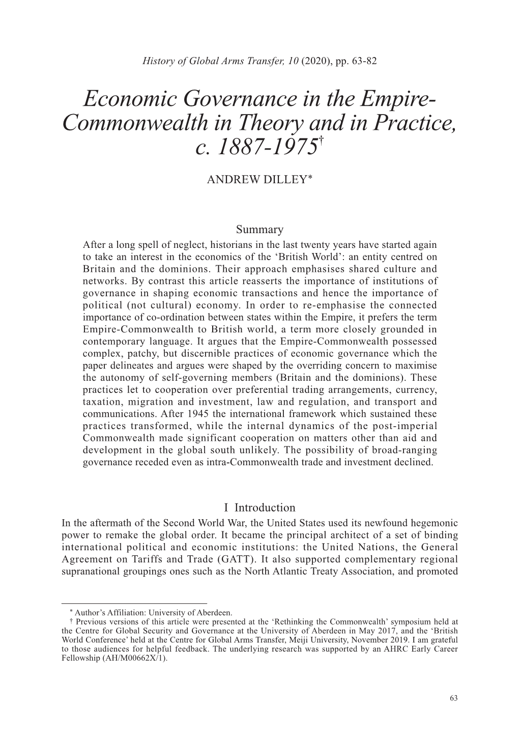 Economic Governance in the Empire- Commonwealth in Theory and in Practice, C