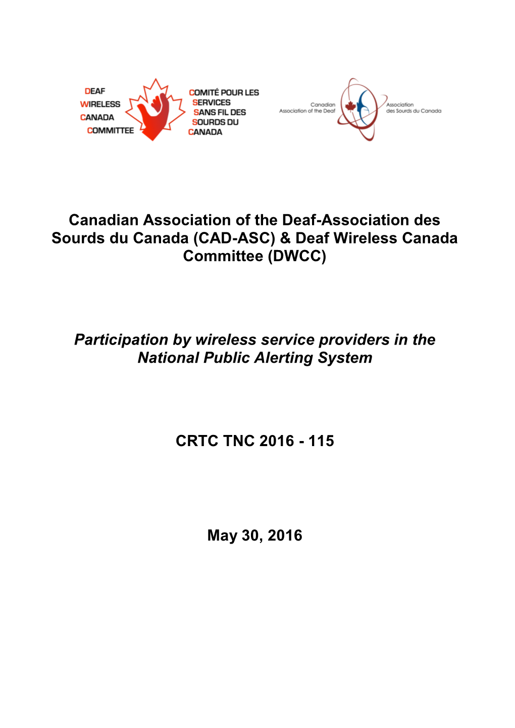 (CAD-ASC) & Deaf Wireless Canada Committee (DWCC) Particip