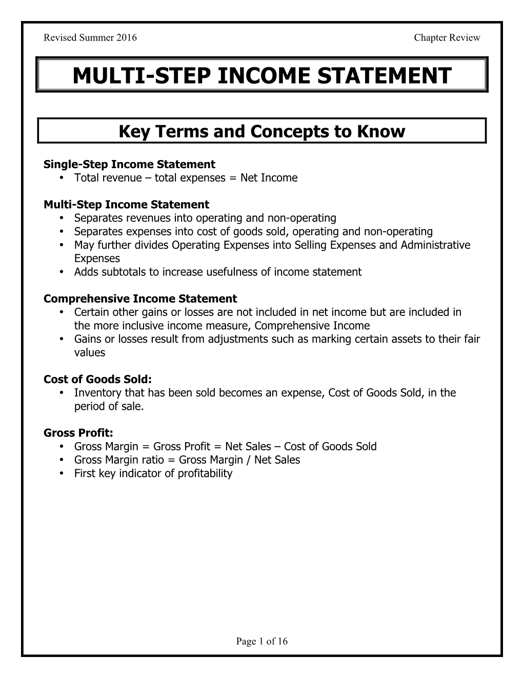 Multi-Step Income Statement CR