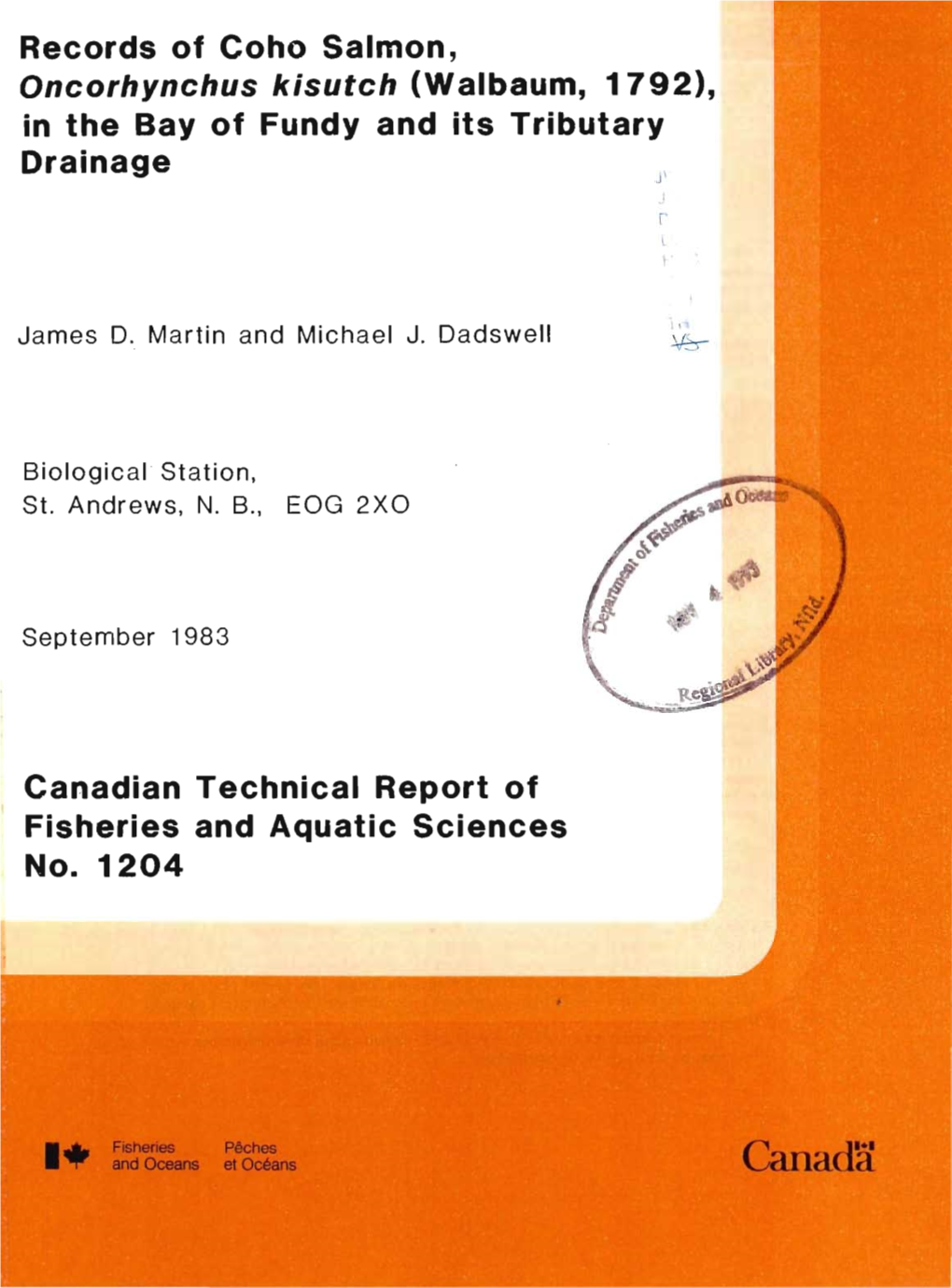 Records of Coho Salmon, in the Bay of Fundy and Its Tributary Drainage