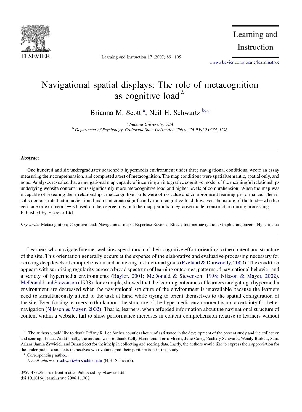 Navigational Spatial Displays: the Role of Metacognition As Cognitive Load*