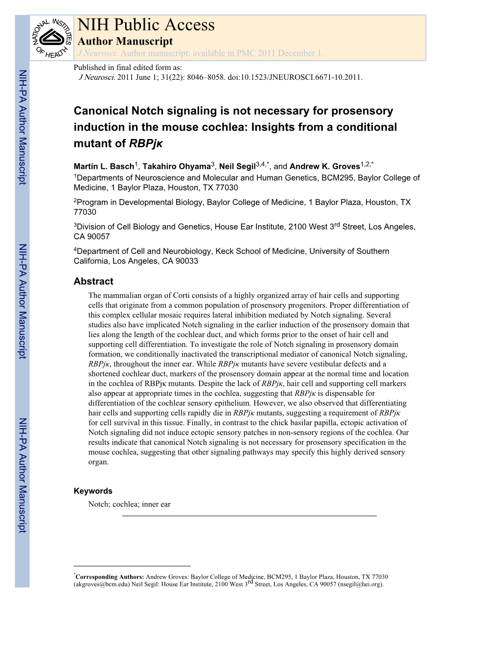 NIH Public Access Author Manuscript J Neurosci