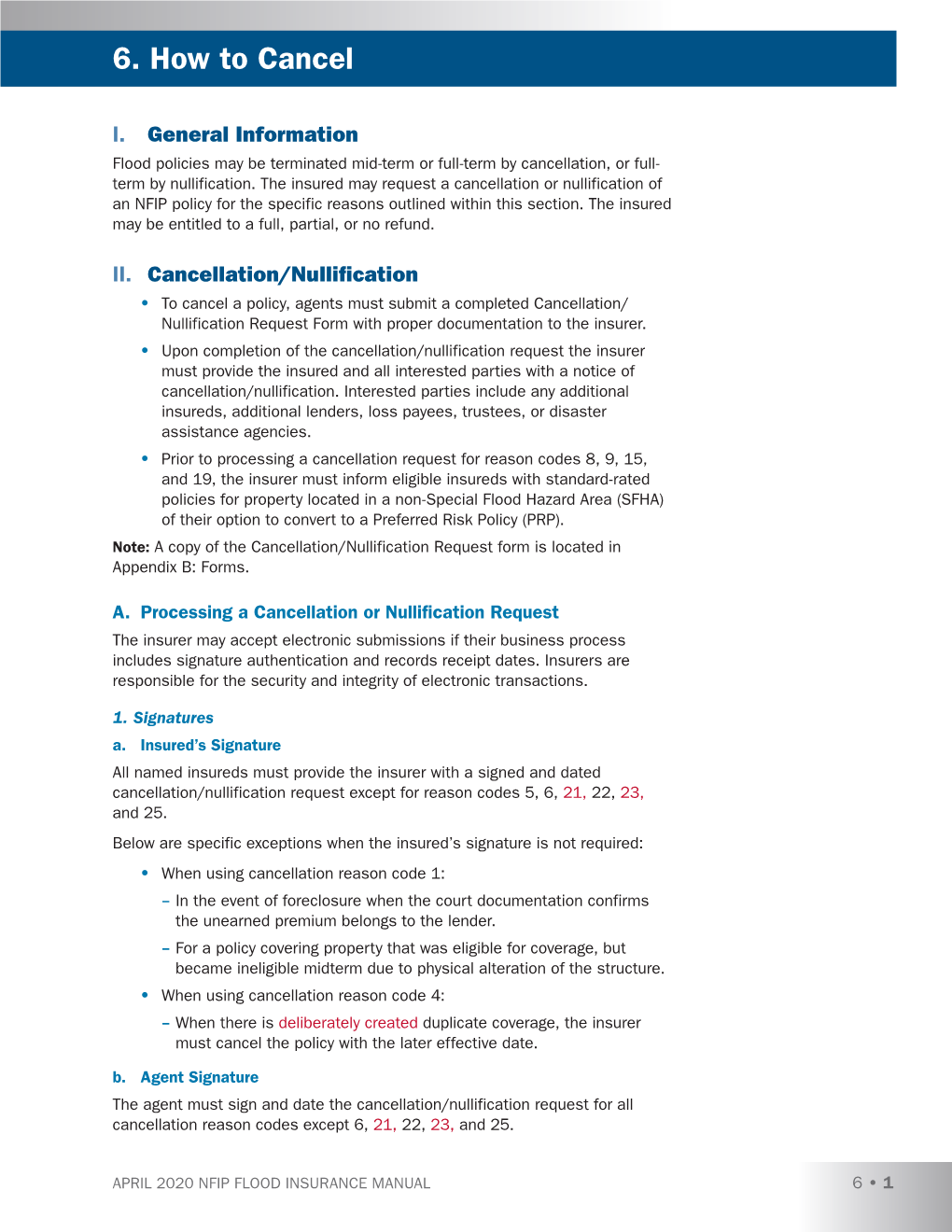 6: How to Cancel, April 2020 NFIP Flood Insurance Manual