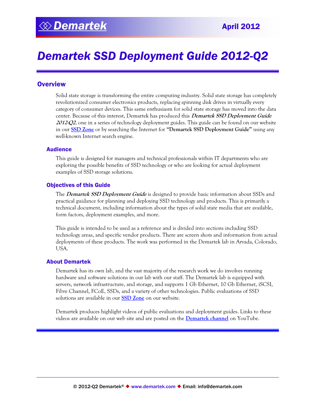Demartek SSD Deployment Guide 2012-Q2