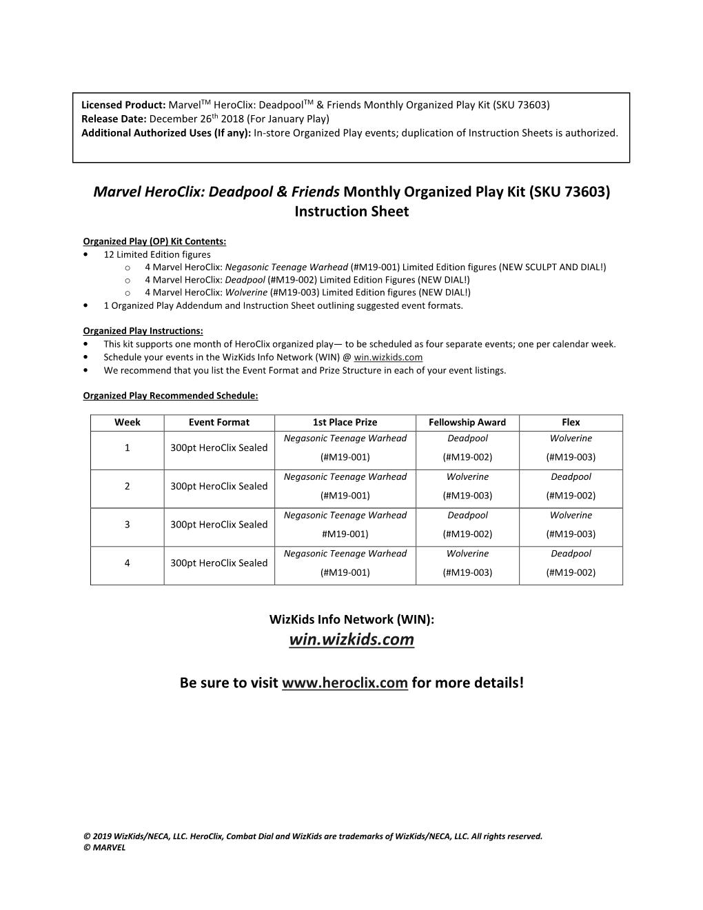 1 Organized Play Addendum and Instruction Sheet Outlining Suggested Event Formats