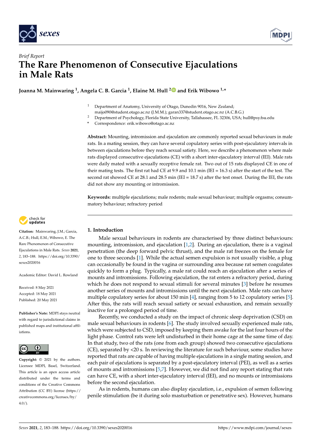 The Rare Phenomenon of Consecutive Ejaculations in Male Rats