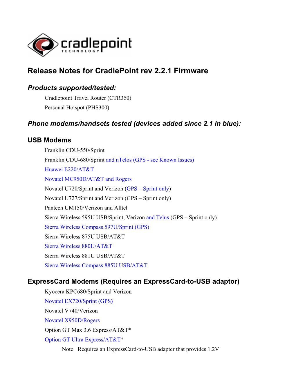 Release Notes for Cradlepoint Rev 2.2.1 Firmware