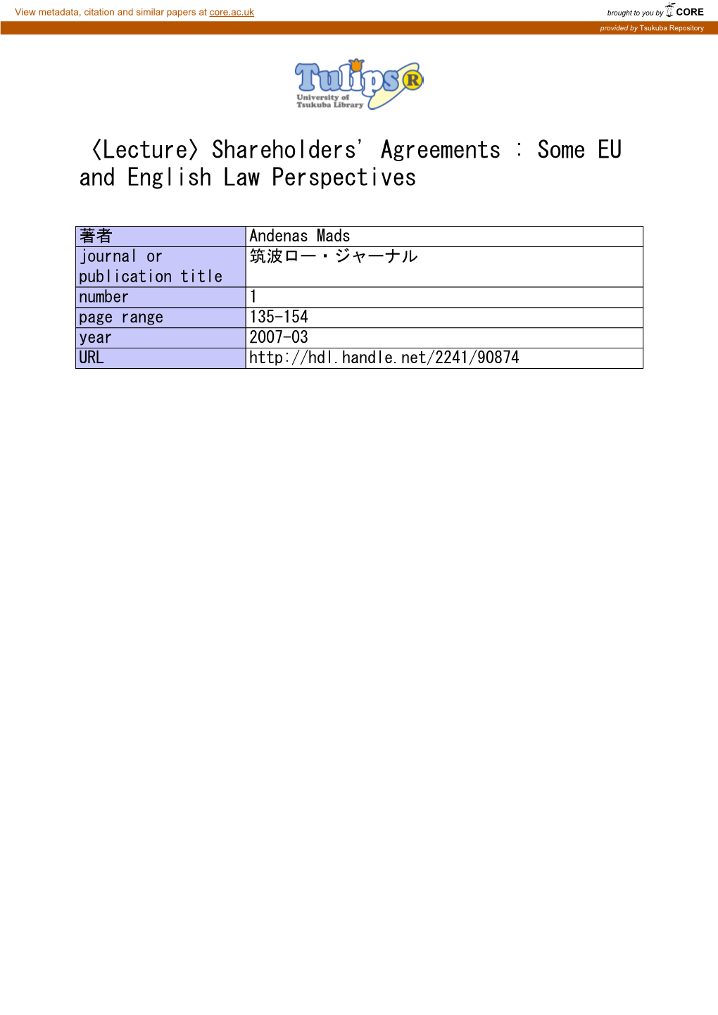 Shareholders' Agreements : Some EU and English Law Perspectives