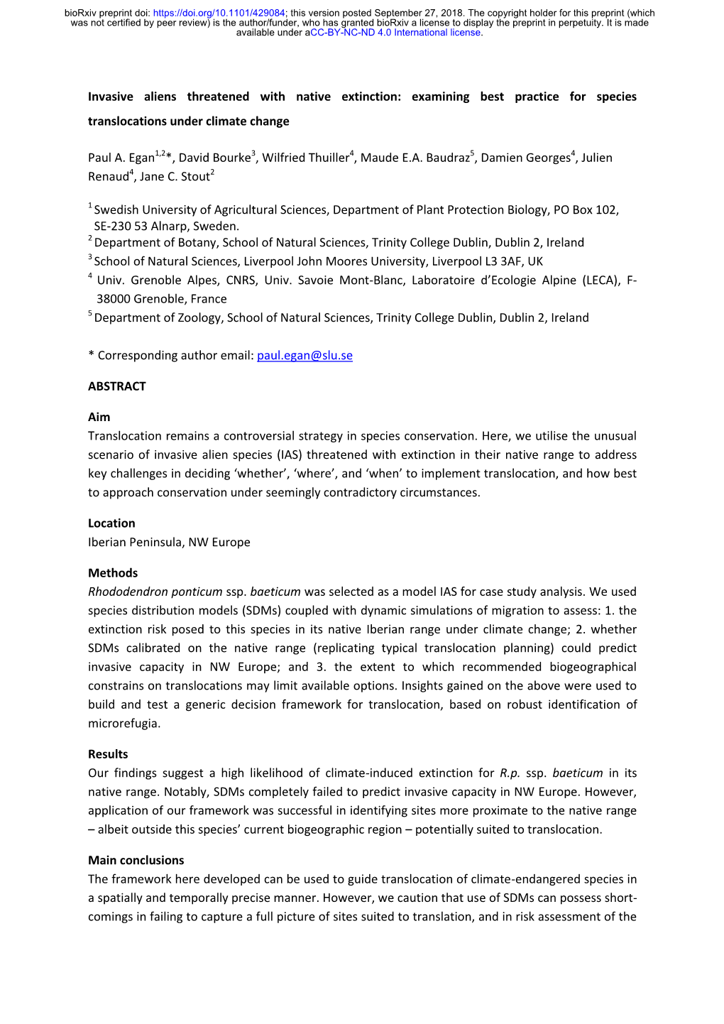 Invasive Aliens Threatened with Native Extinction: Examining Best Practice for Species Translocations Under Climate Change