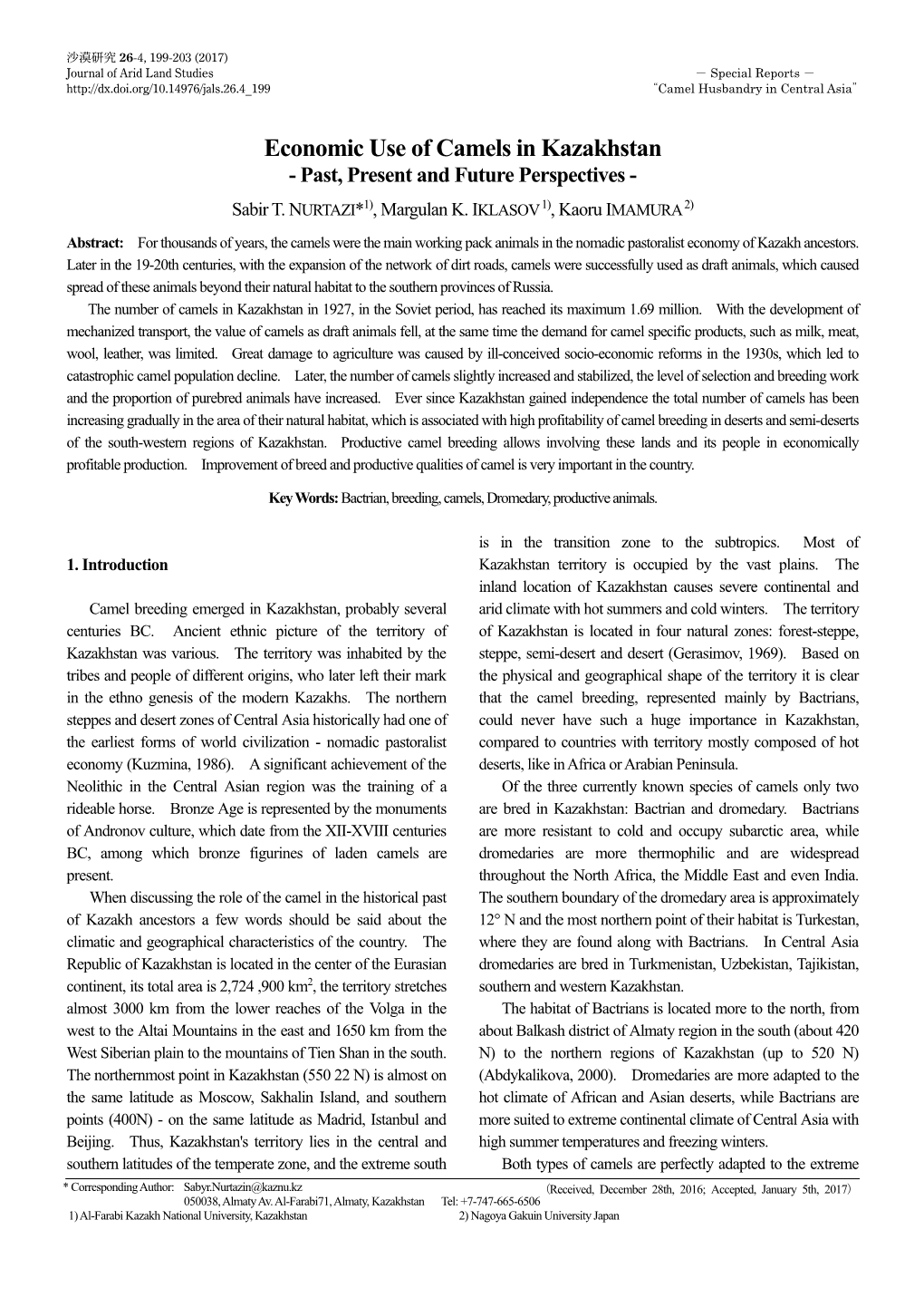 Economic Use of Camels in Kazakhstan - Past, Present and Future Perspectives - Sabir T