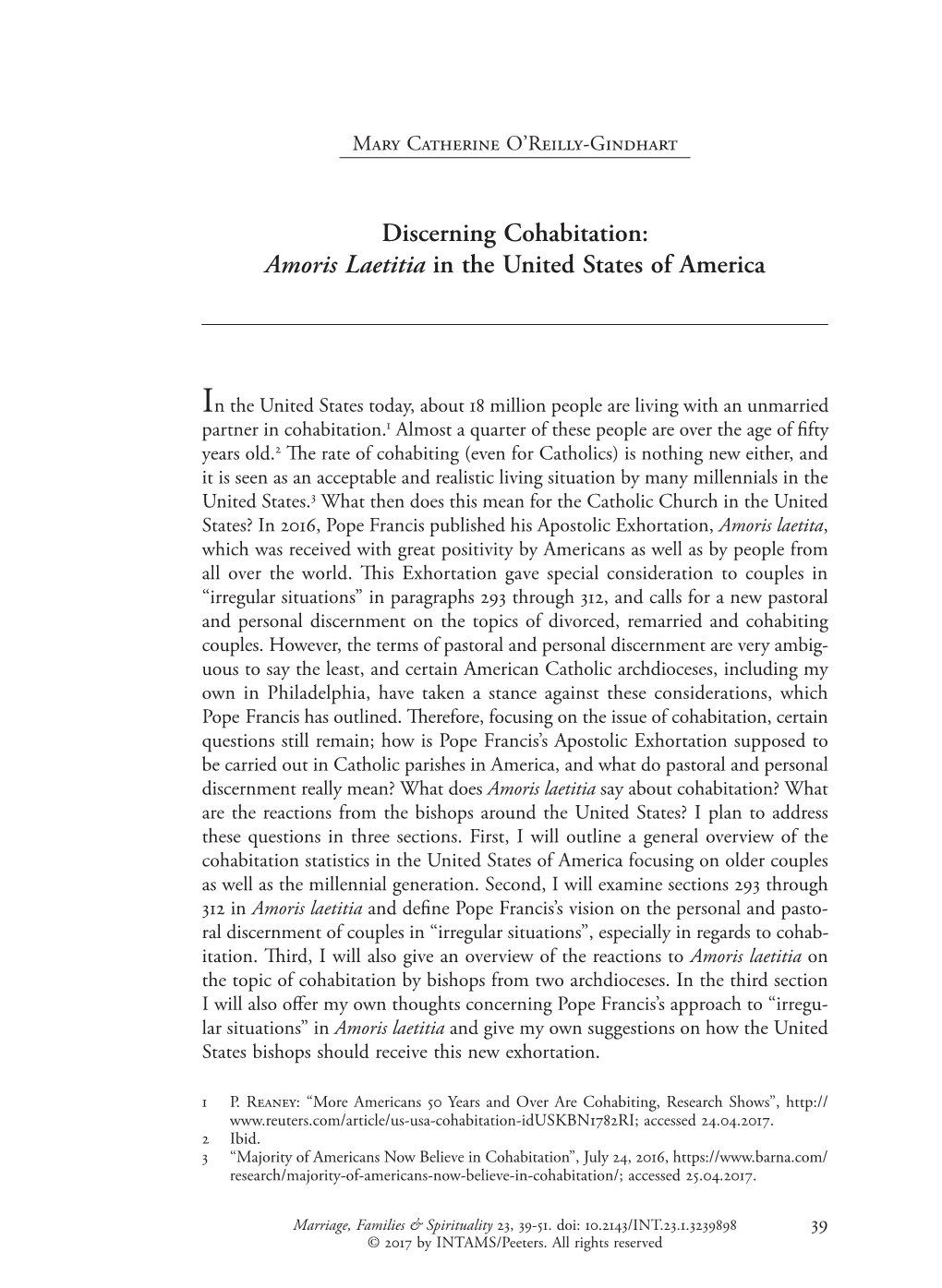 Discerning Cohabitation: Amoris Laetitia in the United States of America