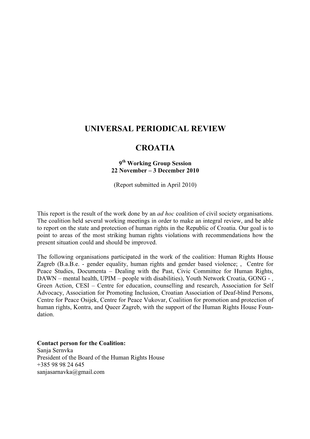 Universal Periodical Review Croatia