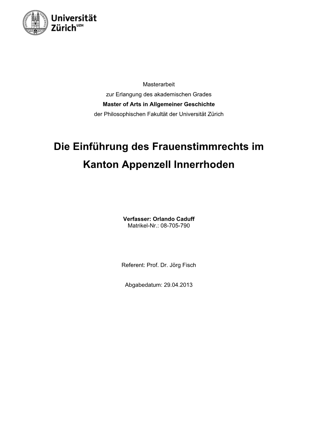 Die Einführung Des Frauenstimmrechts Im Kanton Appenzell Innerrhoden