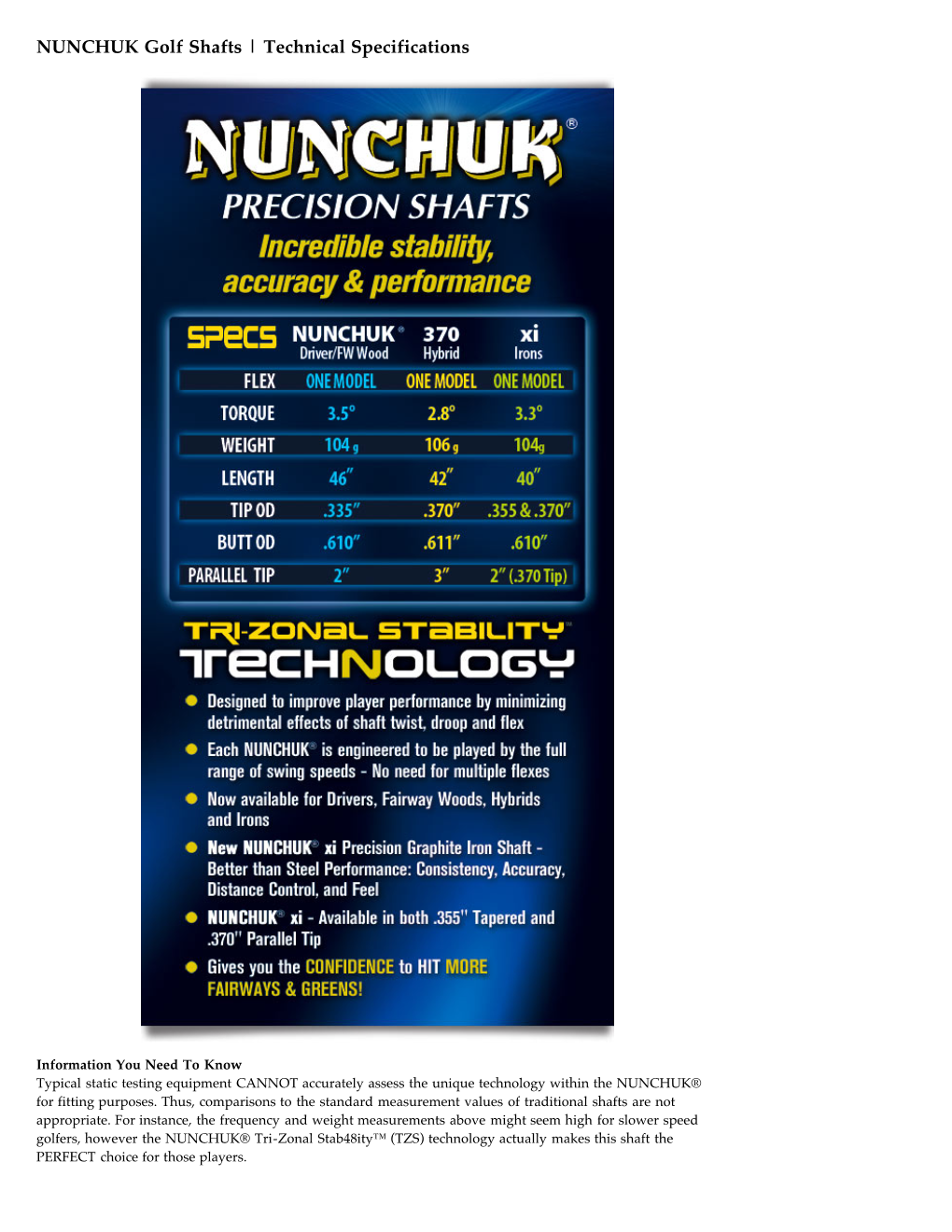 Nunchuk Golf Shafts Technical Specifications and Club Building