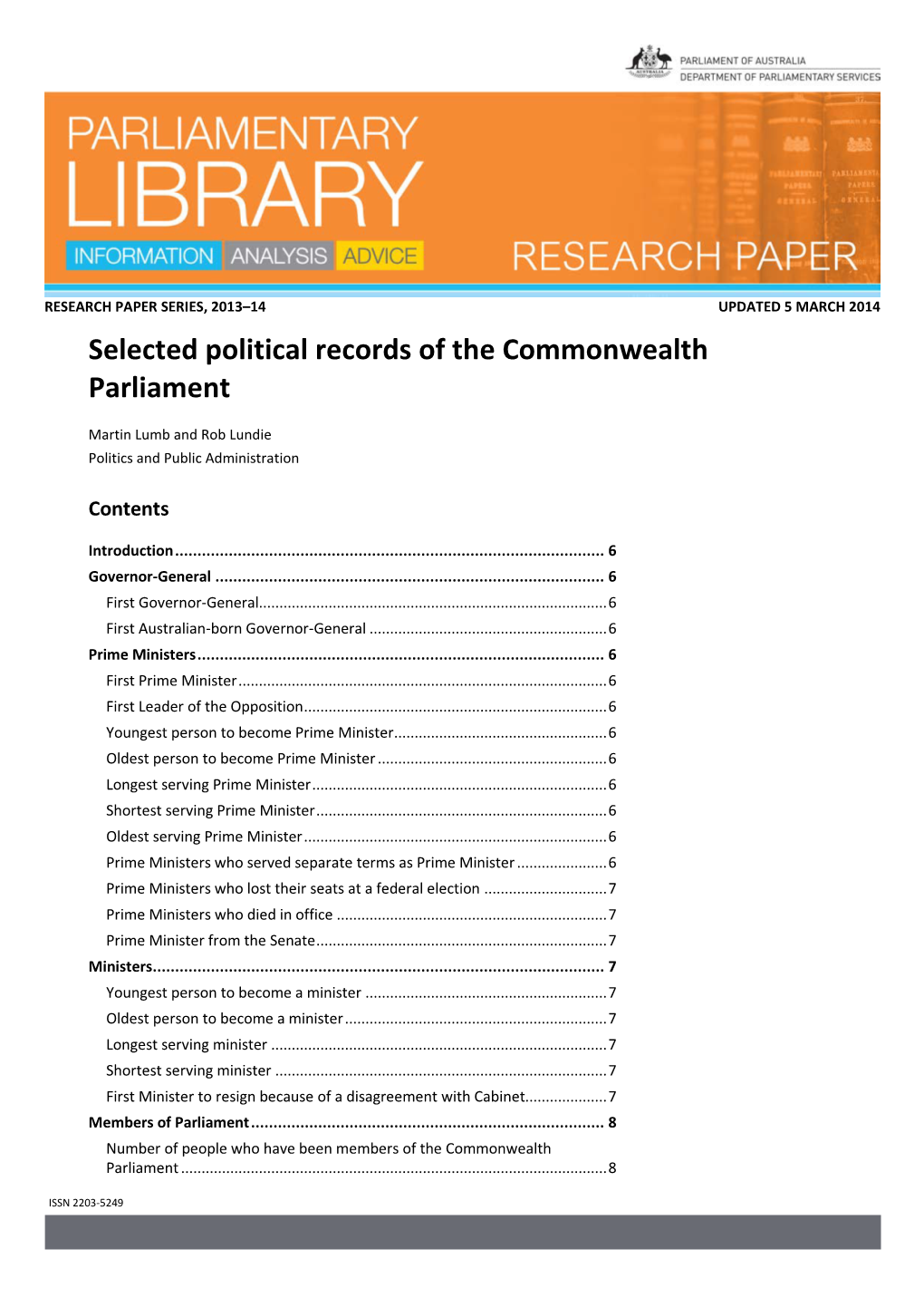 Selected Australian Political Records