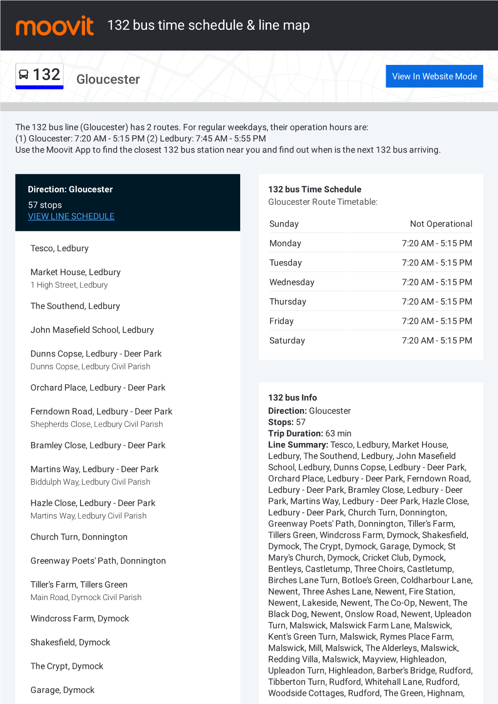 132 Bus Time Schedule & Line Route