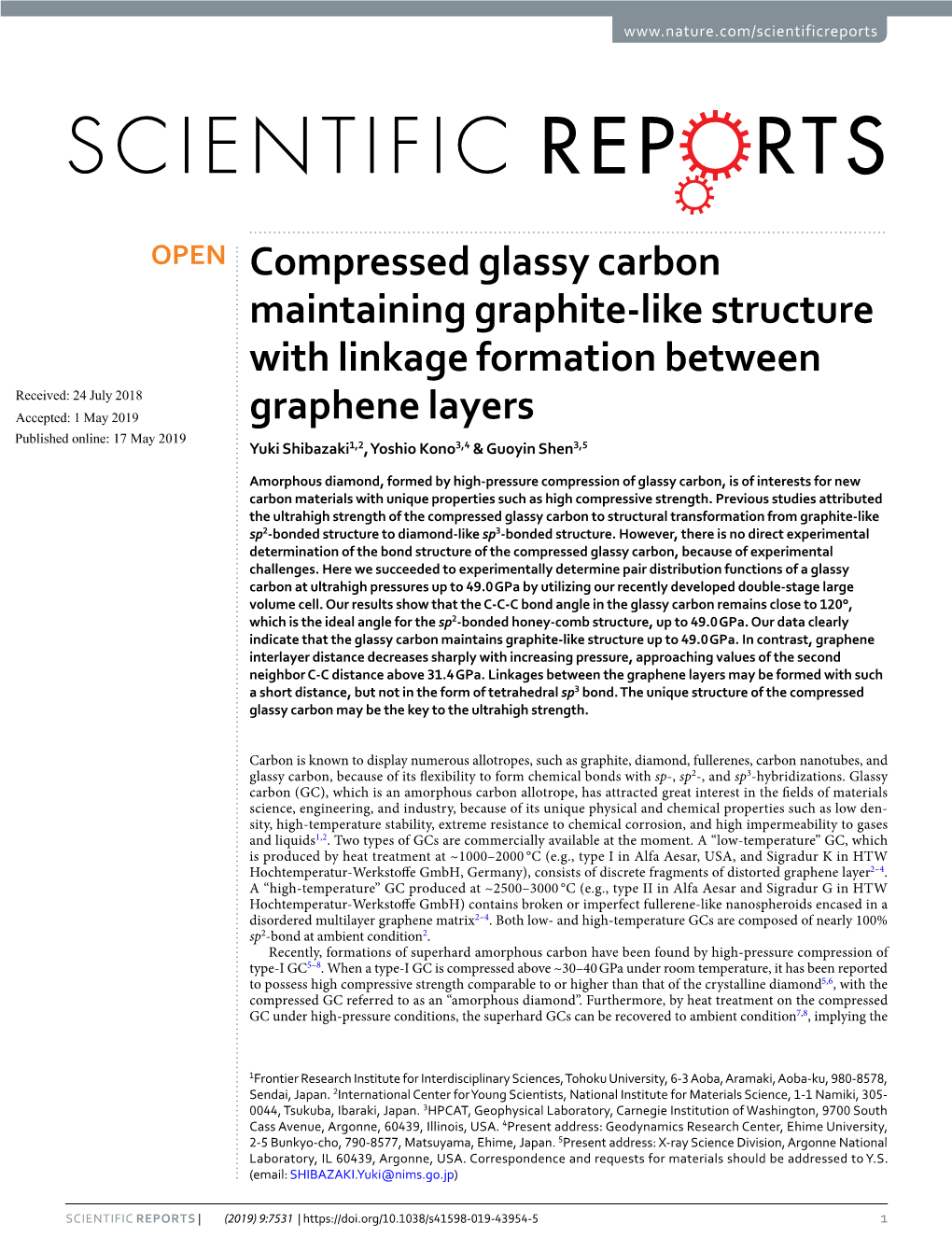 Compressed Glassy Carbon Maintaining Graphite-Like Structure