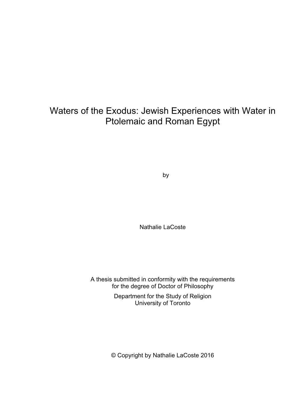 Jewish Experiences with Water in Ptolemaic and Roman Egypt