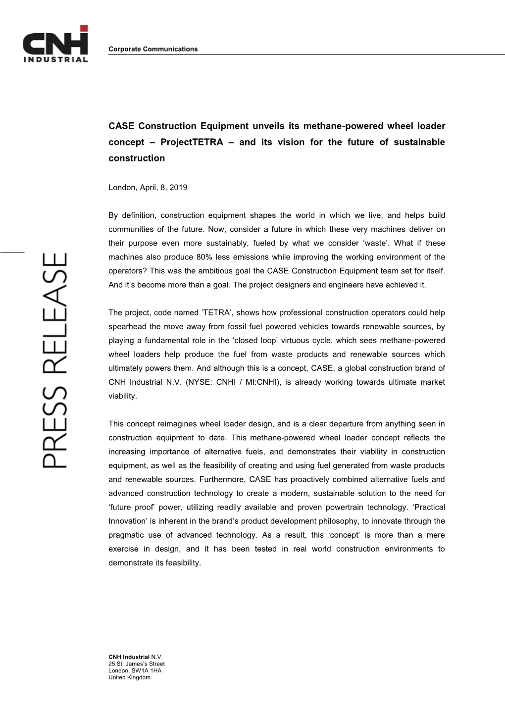 CASE Construction Equipment Unveils Its Methane-Powered Wheel Loader Concept – Projecttetra – and Its Vision for the Future of Sustainable Construction