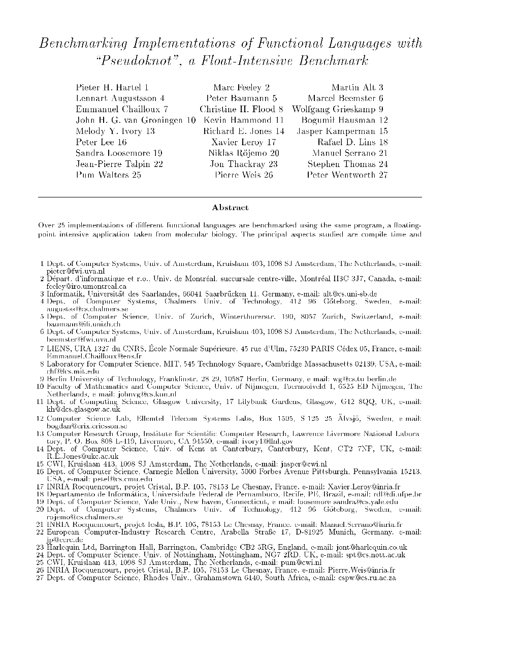 Benchmarking Implementations of Functional Languages With